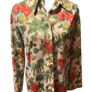 1970s Vintage Polyester Floral Print Shirt